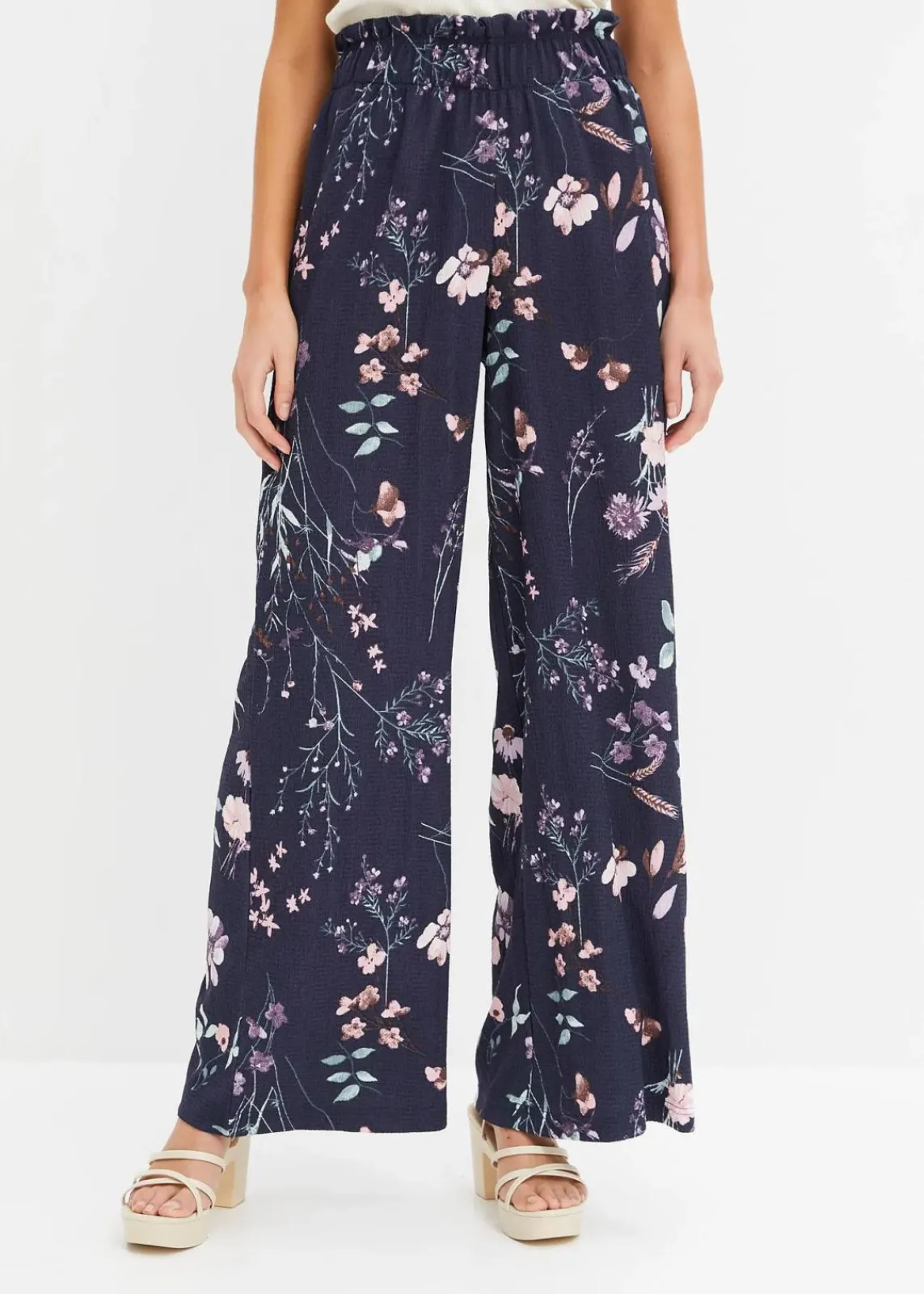 bonprix Hosen|Bekleidung·Kleider^Jersey-Hose aus luftigem Crêpe dunkelblau geblümt