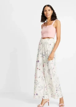 bonprix Bekleidung·Kleider|Hosen^Jersey-Hose aus luftigem Crêpe naturbeige geblümt