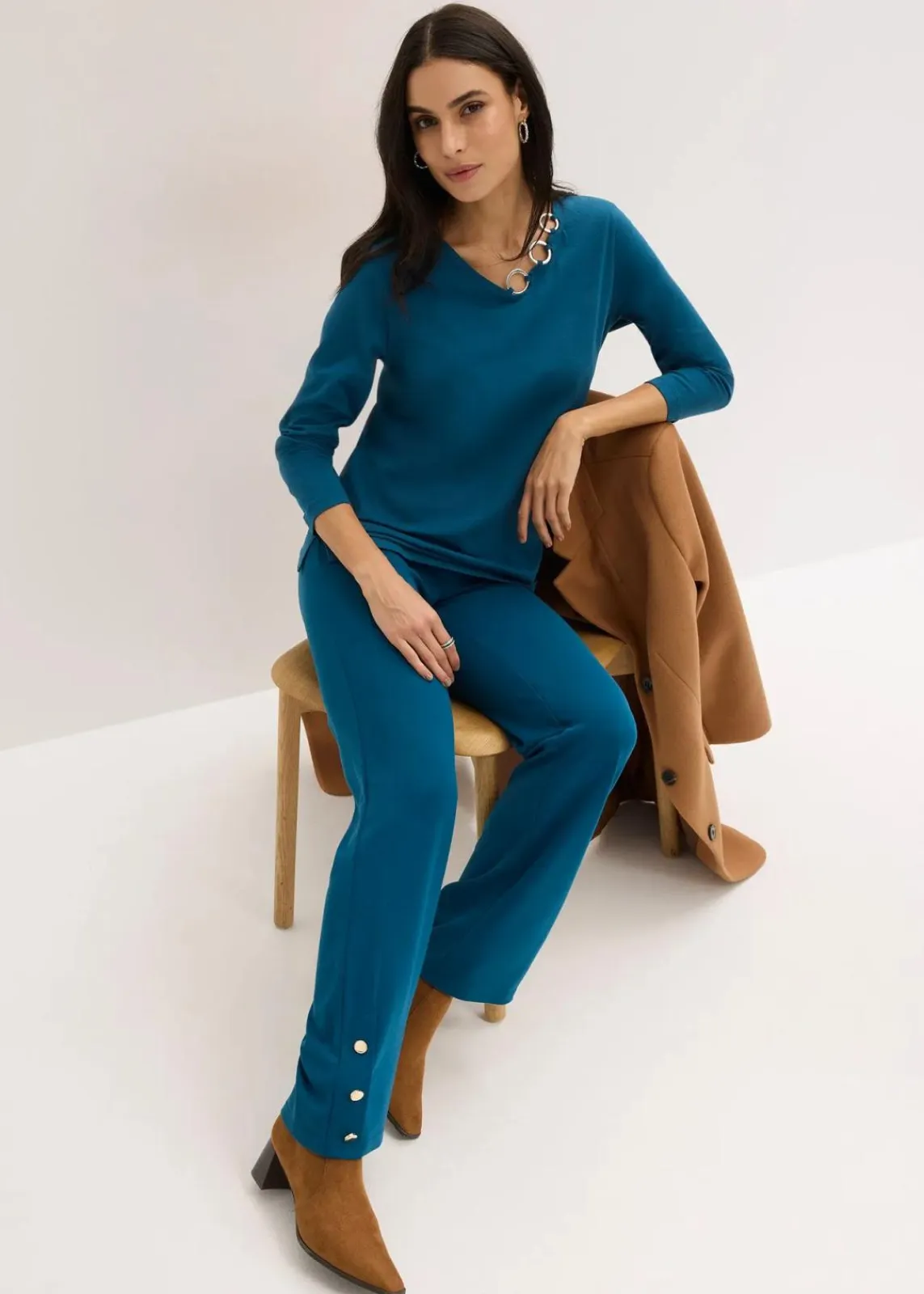 bonprix Bekleidung·Kleider|Hosen^Jersey-Hose aus Punto di Roma blaupetrol