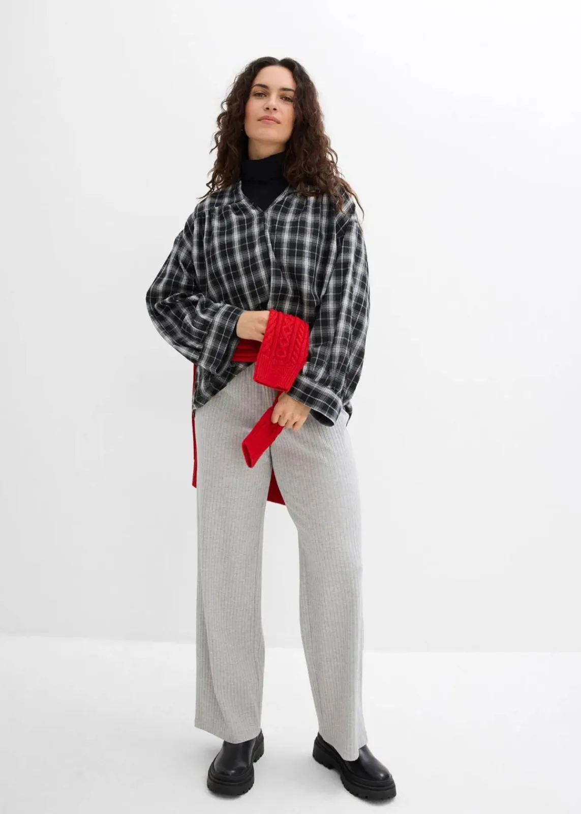bonprix Hosen|Bekleidung·Kleider^Jersey-Hose aus Rippe (2er Pack) hellgrau meliert/schwarz