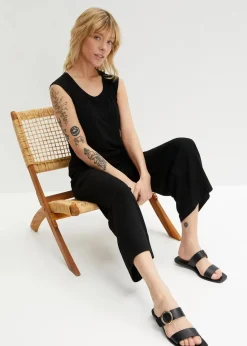 bonprix Bekleidung·Kleider|Hosen^Jersey-Hose aus Rippe mit Bequembund schwarz