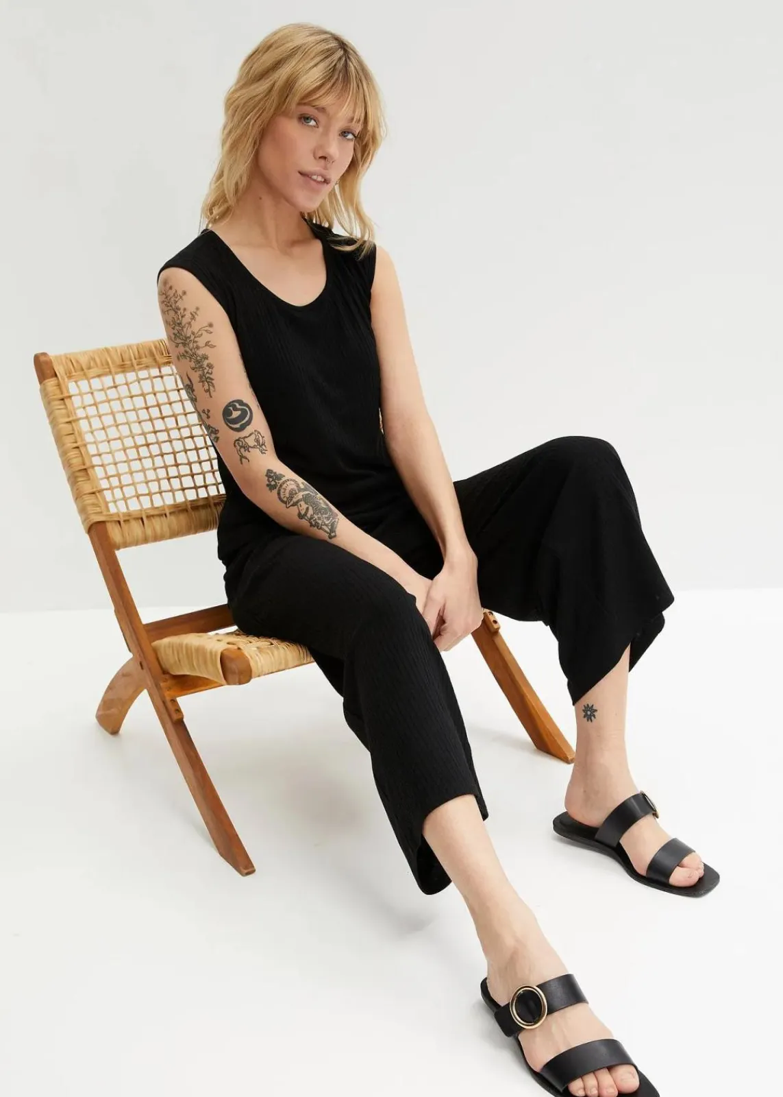 bonprix Bekleidung·Kleider|Hosen^Jersey-Hose aus Rippe mit Bequembund schwarz