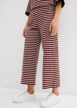 bonprix Bekleidung·Kleider|Hosen^Jersey-Hose aus strukturierter Baumwolle kaffeebraun/wollweiß gestreift