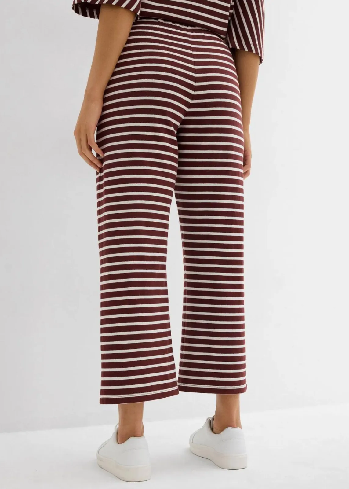 bonprix Bekleidung·Kleider|Hosen^Jersey-Hose aus strukturierter Baumwolle kaffeebraun/wollweiß gestreift