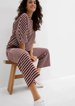 bonprix Bekleidung·Kleider|Hosen^Jersey-Hose aus strukturierter Baumwolle kaffeebraun/wollweiß gestreift
