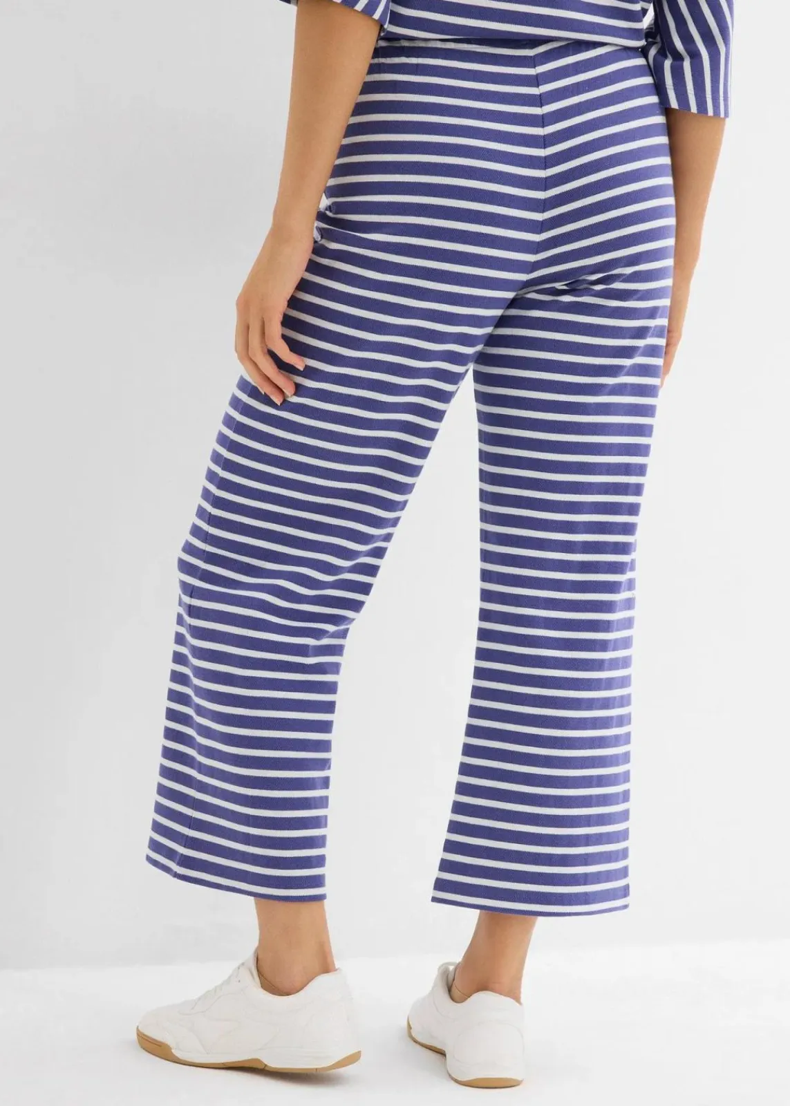 bonprix Hosen|Bekleidung·Kleider^Jersey-Hose aus strukturierter Baumwolle dunkelpazifik/wollweiß gestreift