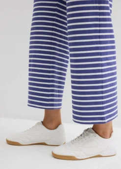 bonprix Hosen|Bekleidung·Kleider^Jersey-Hose aus strukturierter Baumwolle dunkelpazifik/wollweiß gestreift
