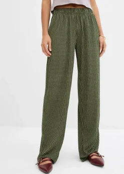 bonprix Bekleidung·Kleider|Hosen^Jersey-Hose aus strukturiertem Crêpe seegras kariert