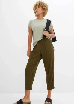 bonprix Hosen|Bekleidung·Kleider^Jersey-Hose aus Strukturmaterial erdoliv
