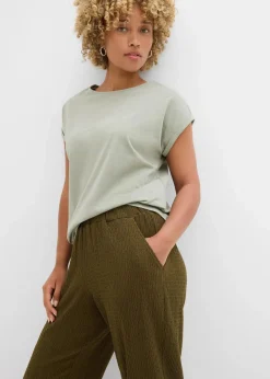 bonprix Hosen|Bekleidung·Kleider^Jersey-Hose aus Strukturmaterial erdoliv
