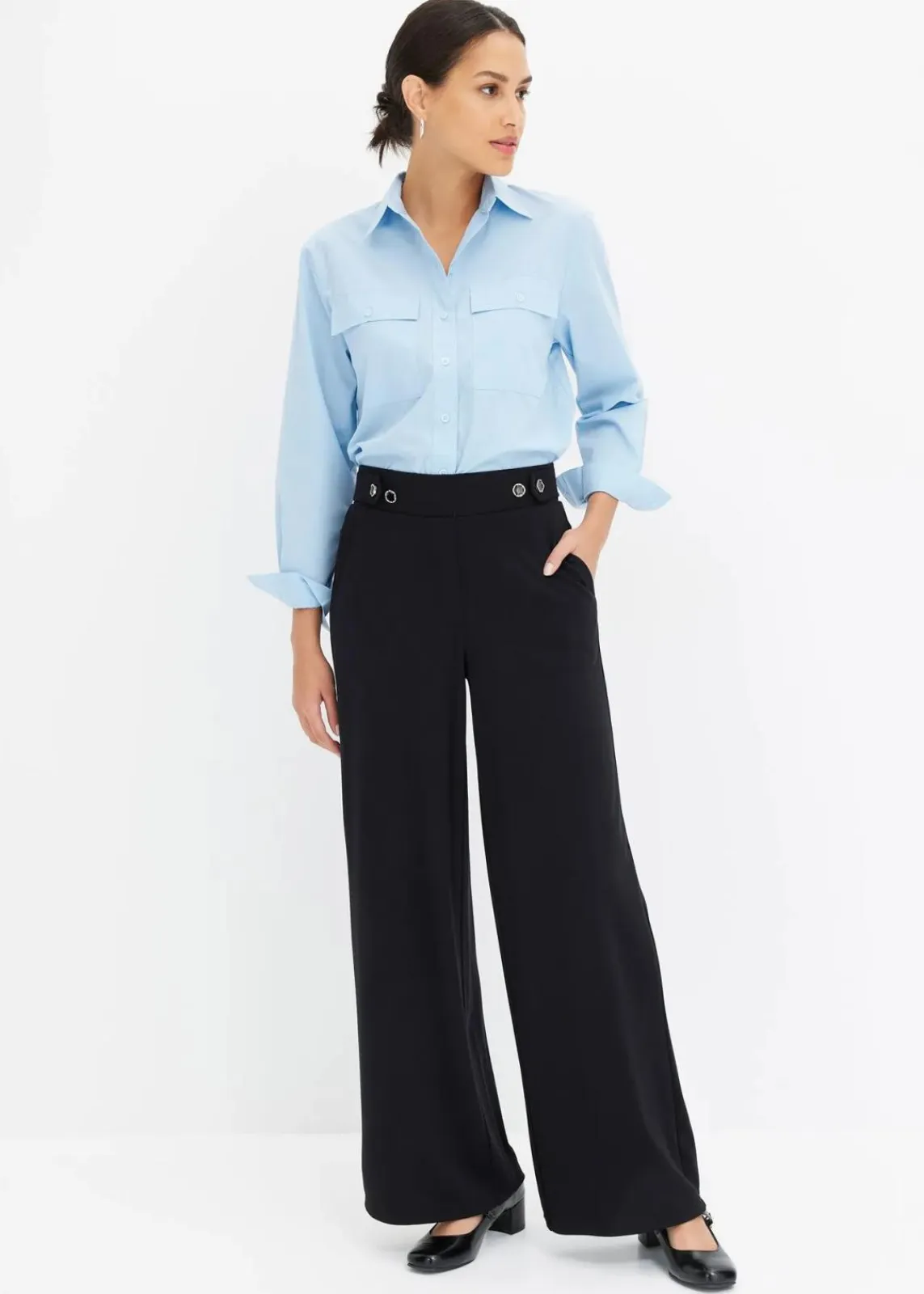 bonprix Hosen|Bekleidung·Kleider^Jersey-Hose mit dekorativem Riegel schwarz