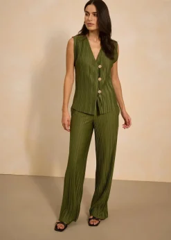 bonprix Bekleidung·Kleider|Hosen^Jersey-Hose mit Plissee dunkelkhaki