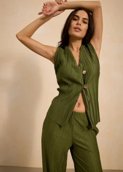 bonprix Bekleidung·Kleider|Hosen^Jersey-Hose mit Plissee dunkelkhaki