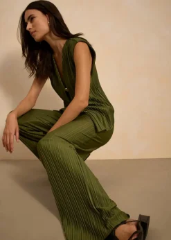 bonprix Bekleidung·Kleider|Hosen^Jersey-Hose mit Plissee dunkelkhaki