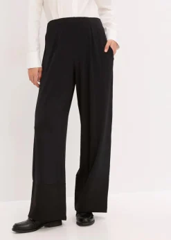 bonprix Bekleidung·Kleider|Hosen^Jersey-Hose mit Satinbesätzen schwarz