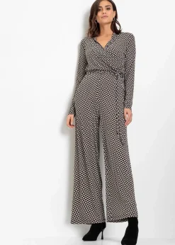 bonprix Bekleidung·Homewear|Jumpsuits^Jersey-Jumpsuit schwarz/sand graphisch bedruckt