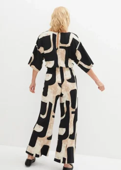 bonprix Jumpsuits^Jersey-Jumpsuit schwarz/kieselbeige/khakibeige bedruckt