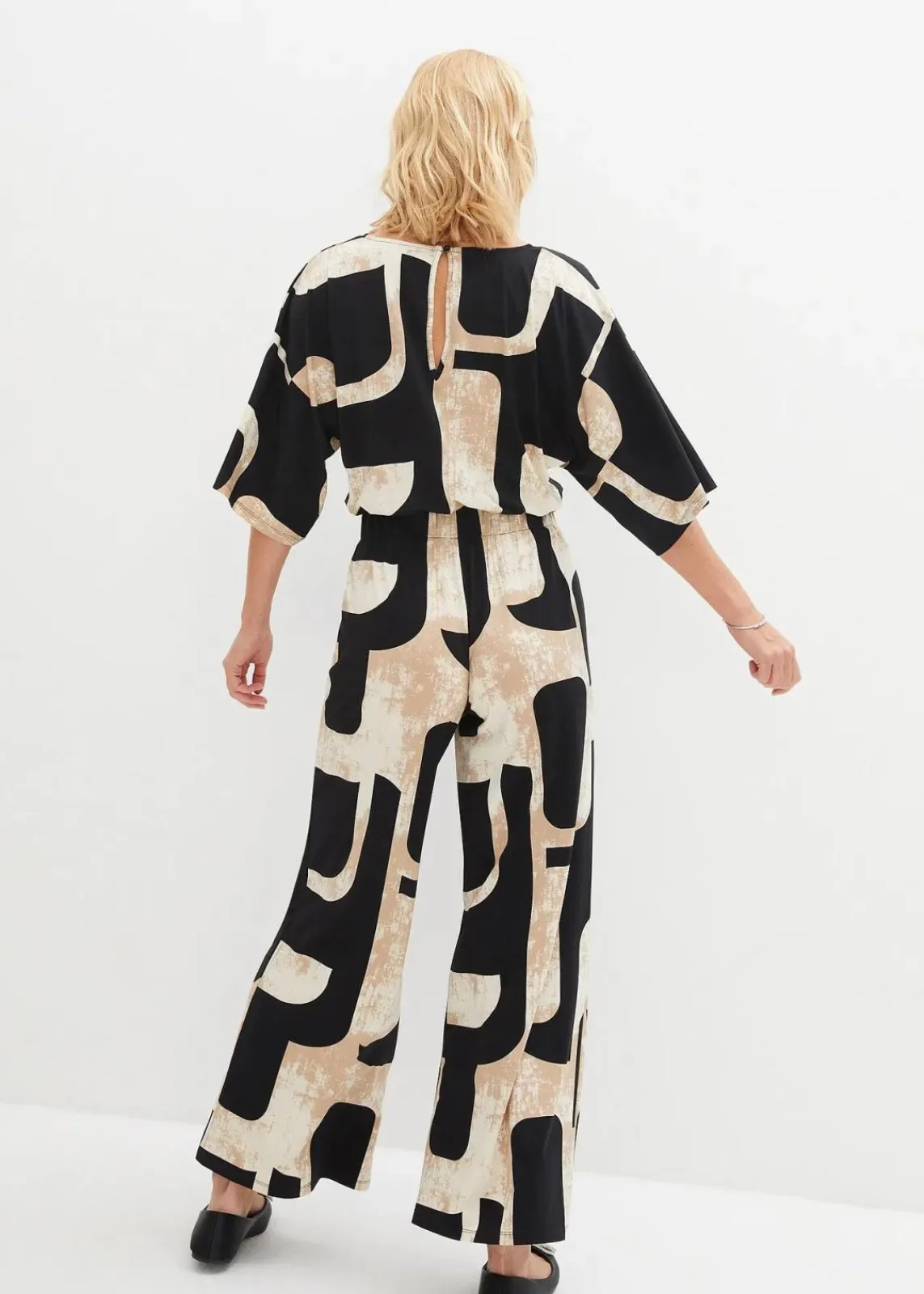 bonprix Jumpsuits^Jersey-Jumpsuit schwarz/kieselbeige/khakibeige bedruckt