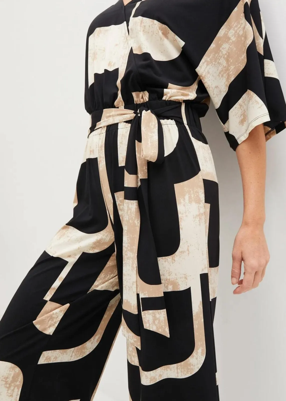 bonprix Jumpsuits^Jersey-Jumpsuit schwarz/kieselbeige/khakibeige bedruckt