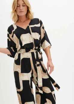 bonprix Jumpsuits^Jersey-Jumpsuit schwarz/kieselbeige/khakibeige bedruckt