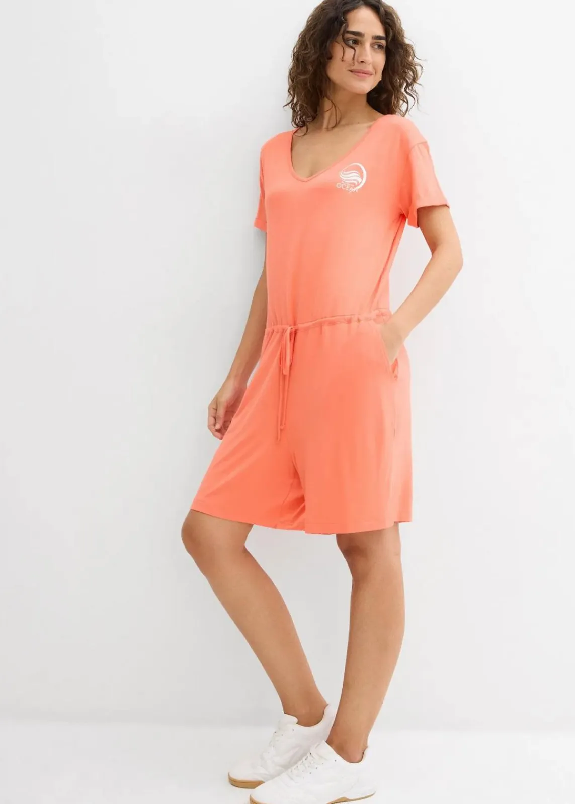 bonprix Bekleidung·Homewear|Jumpsuits^Jersey-Jumpsuit aus fließendem Viskose-Mix lachsorange