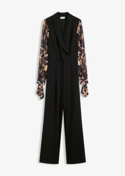 bonprix Jumpsuits^Jersey-Jumpsuit mit Mesh-Ärmeln schwarz