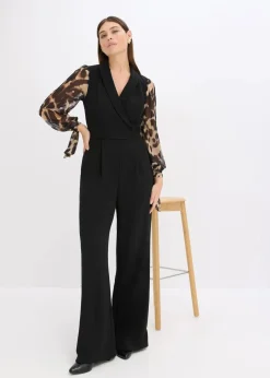 bonprix Jumpsuits^Jersey-Jumpsuit mit Mesh-Ärmeln schwarz