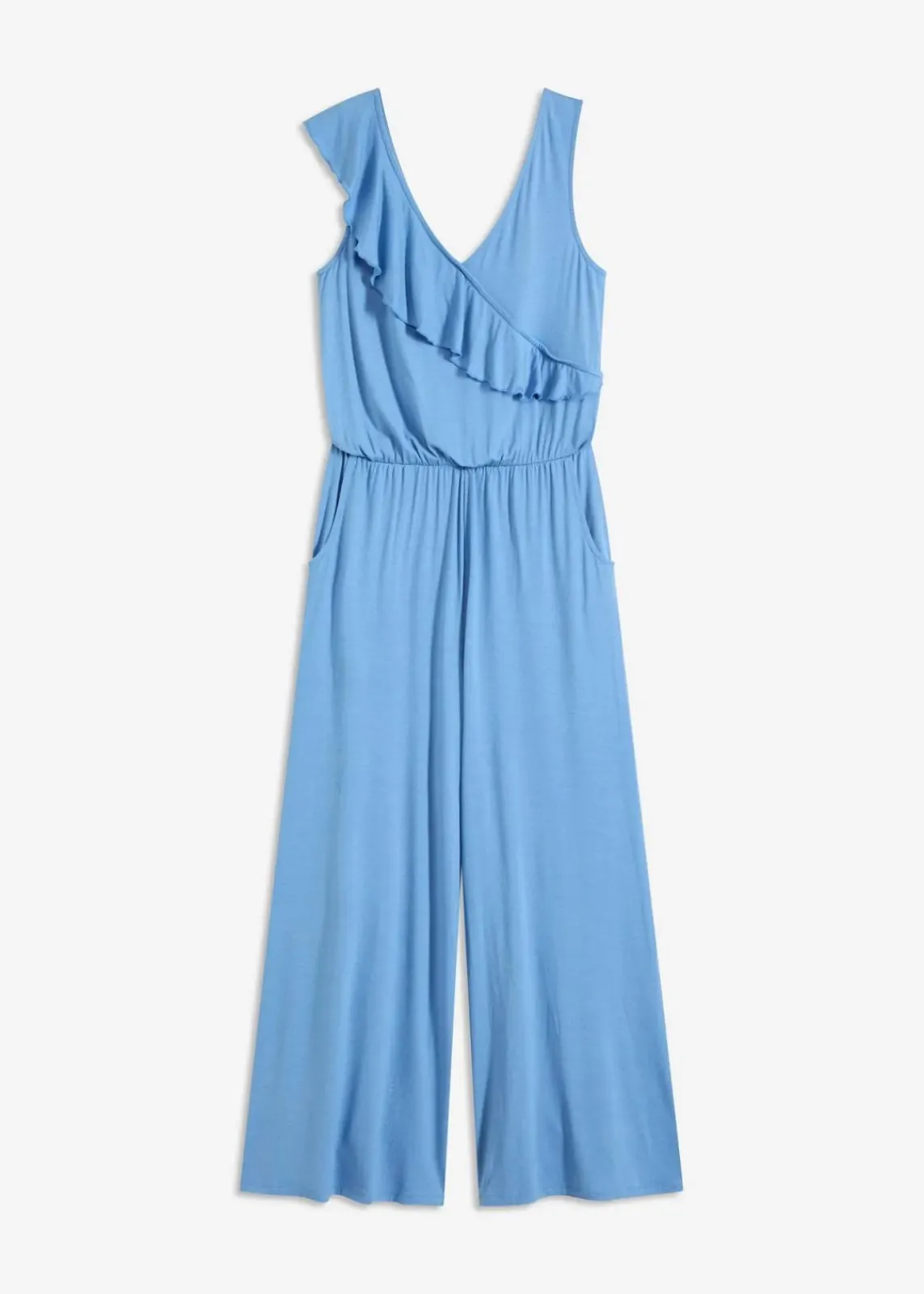bonprix Bekleidung·Homewear|Jumpsuits^Jersey-Jumpsuit mit Volant mittelblau
