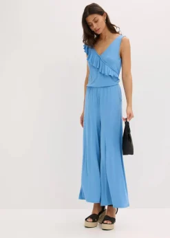 bonprix Bekleidung·Homewear|Jumpsuits^Jersey-Jumpsuit mit Volant mittelblau