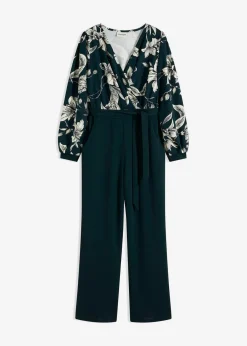 bonprix Bekleidung·Homewear|Jumpsuits^Jersey-Jumpsuit mit Wickeloptik tiefgrün floral