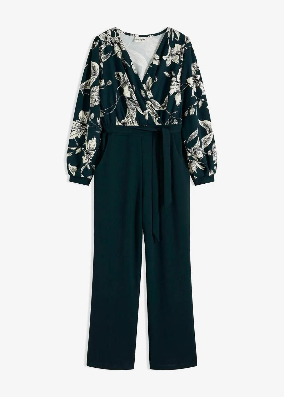 bonprix Bekleidung·Homewear|Jumpsuits^Jersey-Jumpsuit mit Wickeloptik tiefgrün floral