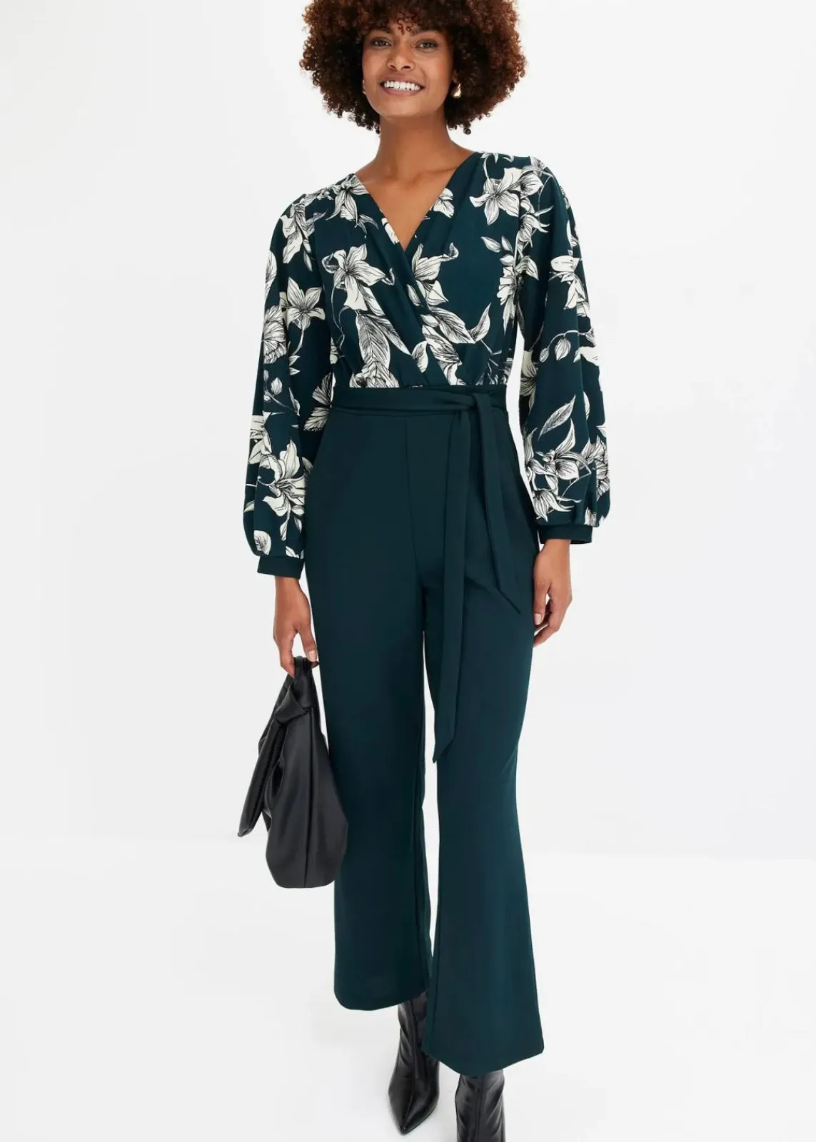 bonprix Bekleidung·Homewear|Jumpsuits^Jersey-Jumpsuit mit Wickeloptik tiefgrün floral