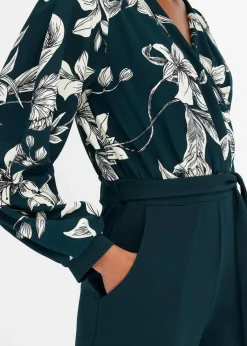bonprix Bekleidung·Homewear|Jumpsuits^Jersey-Jumpsuit mit Wickeloptik tiefgrün floral