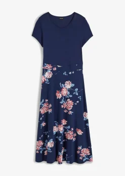 bonprix Kleider|Kurzgrößen^Jerseykleid blau geblümt