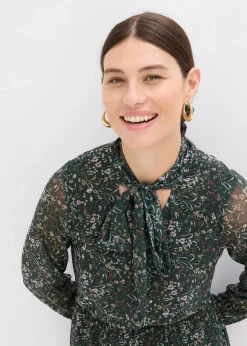 bonprix Bekleidung·Pullover & Strickjacken|Kleider^Jerseykleid grün floral