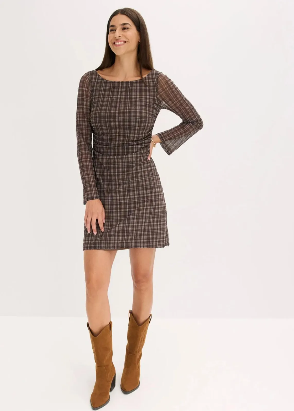 bonprix Kleider|Bekleidung·Pullover & Strickjacken^Jerseykleid khaki kariert