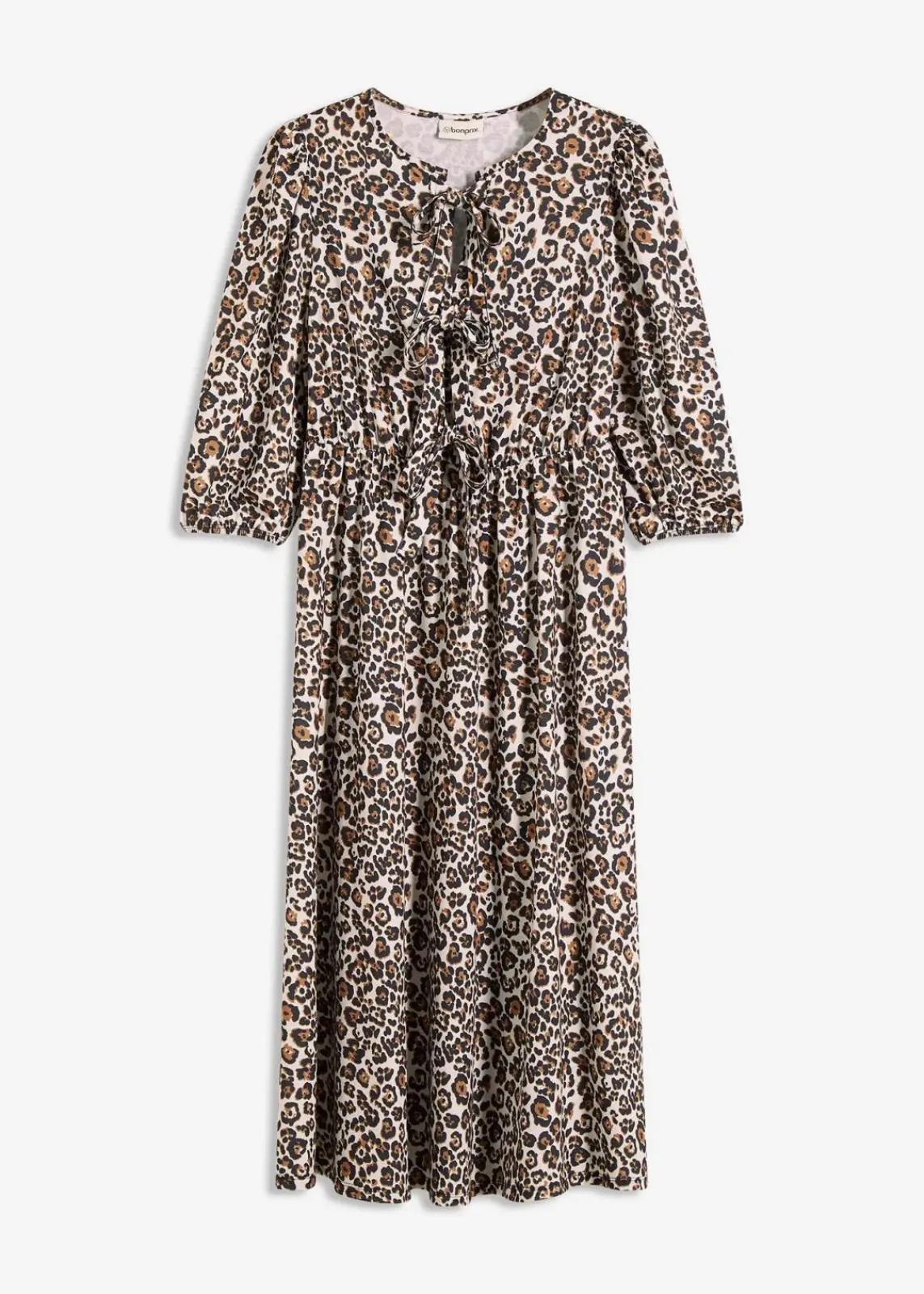 bonprix Bekleidung·Pullover & Strickjacken|Kleider^Jerseykleid beige leo bedruckt