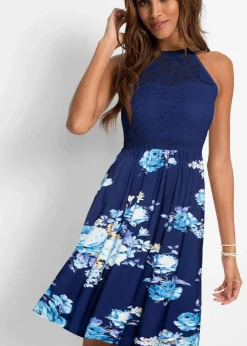 bonprix Nachhaltigere Materialien|Kleider^Jerseykleid dunkelblau/lila/rosa geblümt