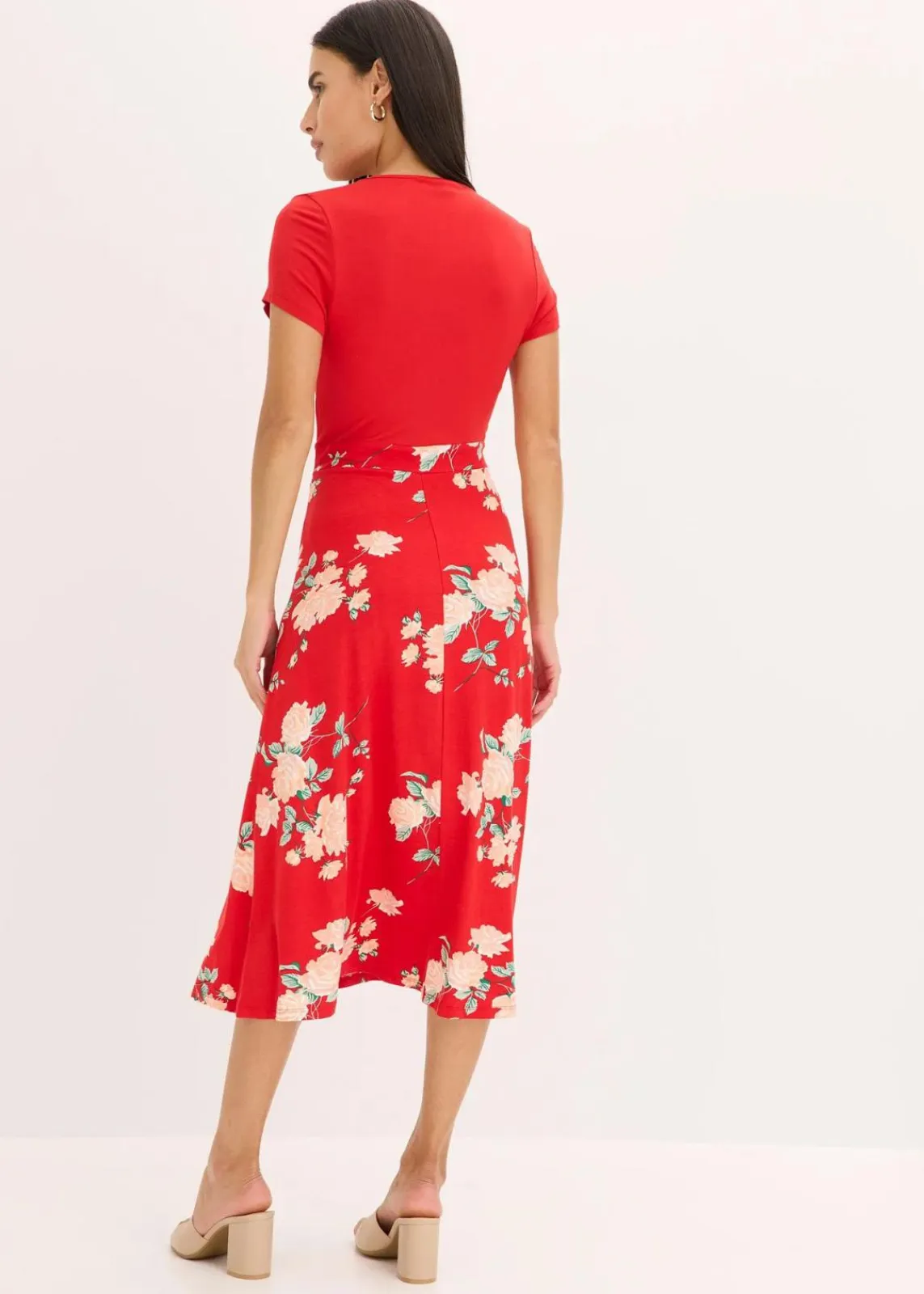 bonprix Kleider|Kurzgrößen^Jerseykleid rot geblümt