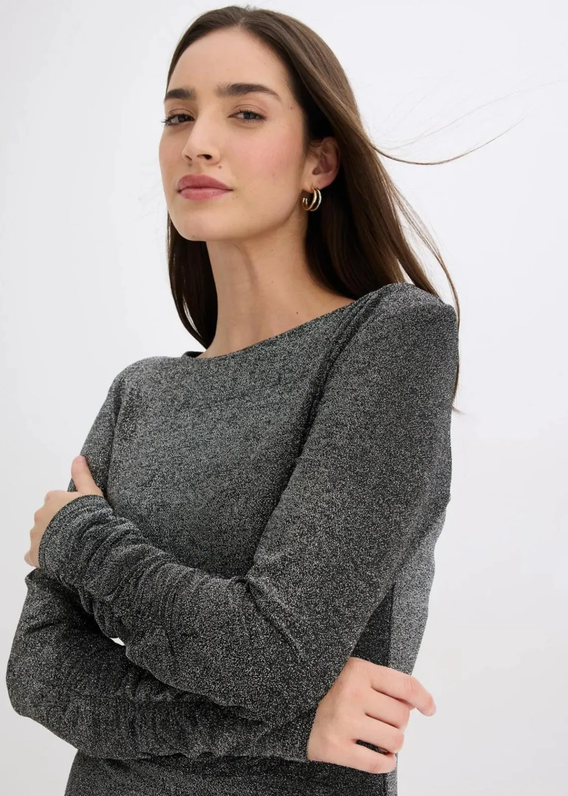 bonprix Bekleidung·Pullover & Strickjacken|Kleider^Jerseykleid schwarz/silber