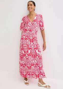 bonprix Bekleidung·Pullover & Strickjacken|Kleider^Jerseykleid pink/weiß bedruckt