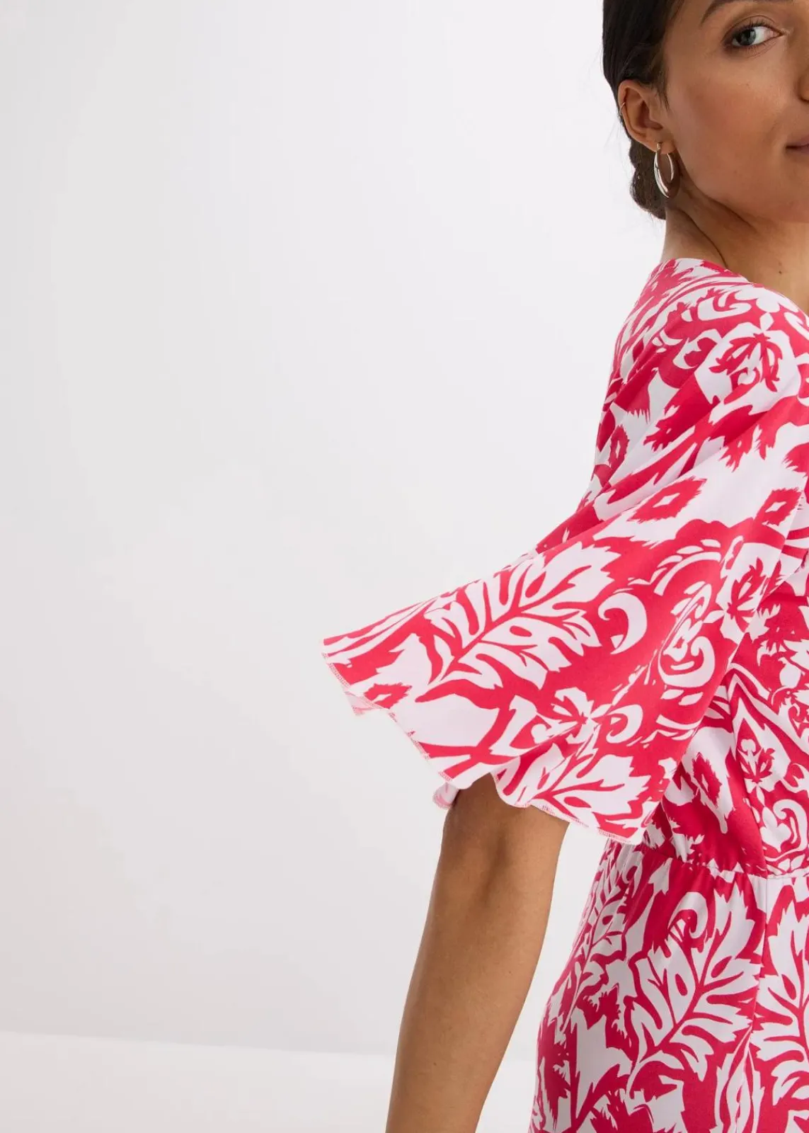 bonprix Bekleidung·Pullover & Strickjacken|Kleider^Jerseykleid pink/weiß bedruckt