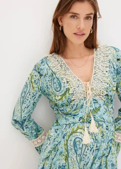 bonprix Bekleidung·Pullover & Strickjacken|Kleider^Jerseykleid mint/grün paisley