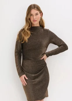 bonprix Bekleidung·Pullover & Strickjacken|Nachhaltigere Materialien^Jerseykleid schwarz/gold
