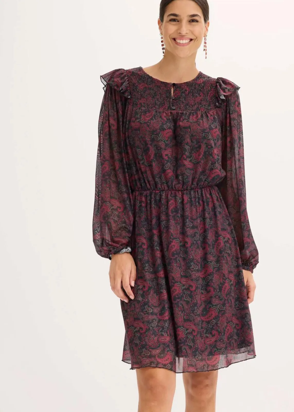 bonprix Bekleidung·Pullover & Strickjacken|Kleider^Jerseykleid schwarz paisley