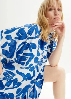 bonprix Nachhaltigere Materialien|Kleider^Jerseykleid edelsteinblau/weiß bedruckt