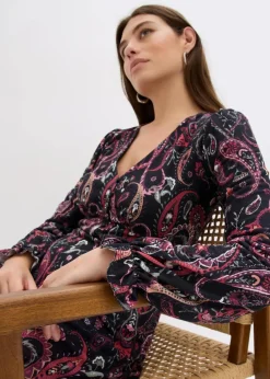 bonprix Bekleidung·Pullover & Strickjacken|Kleider^Jerseykleid schwarz paisley