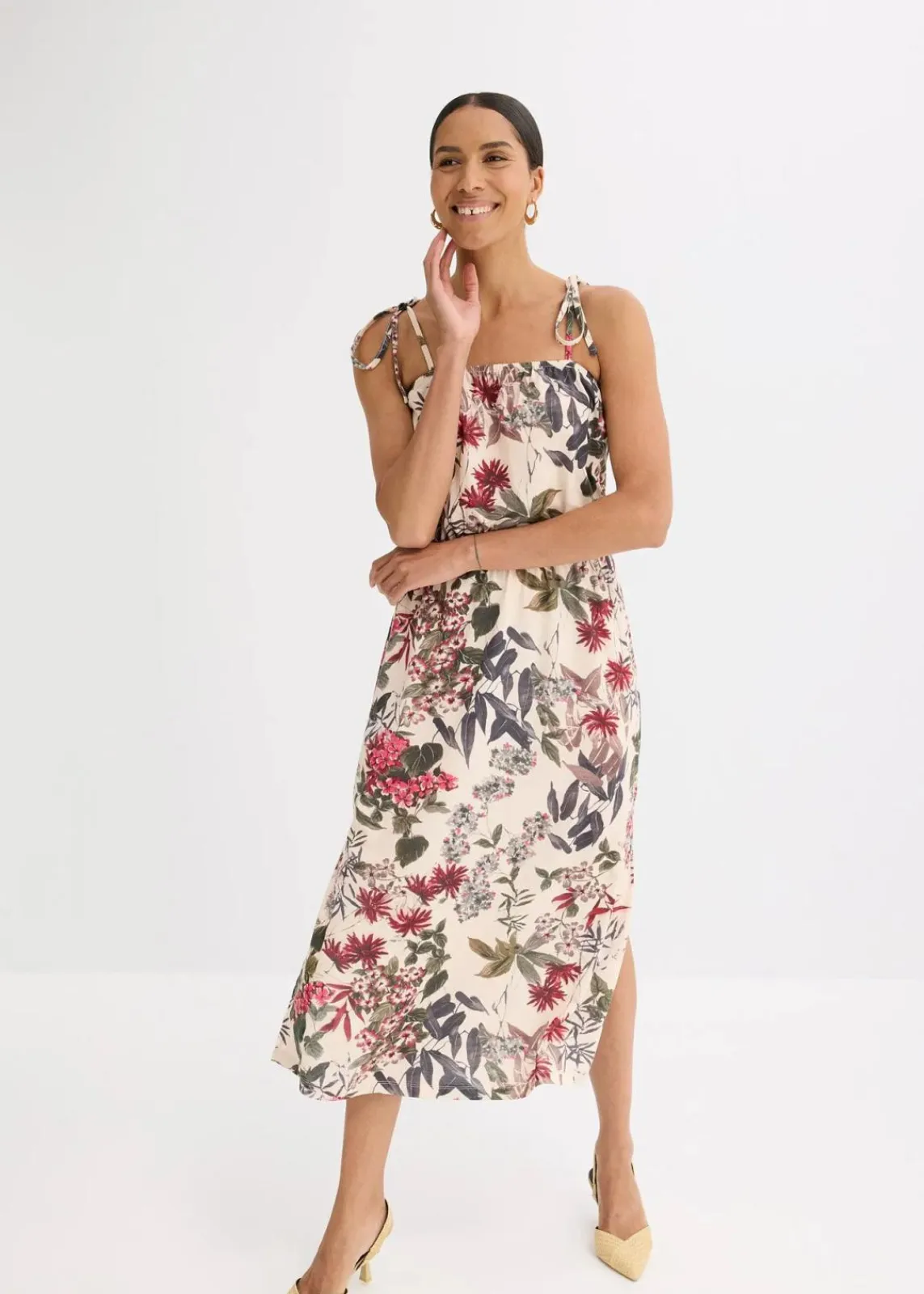 bonprix Bekleidung·Pullover & Strickjacken|Kleider^Jerseykleid natur floral