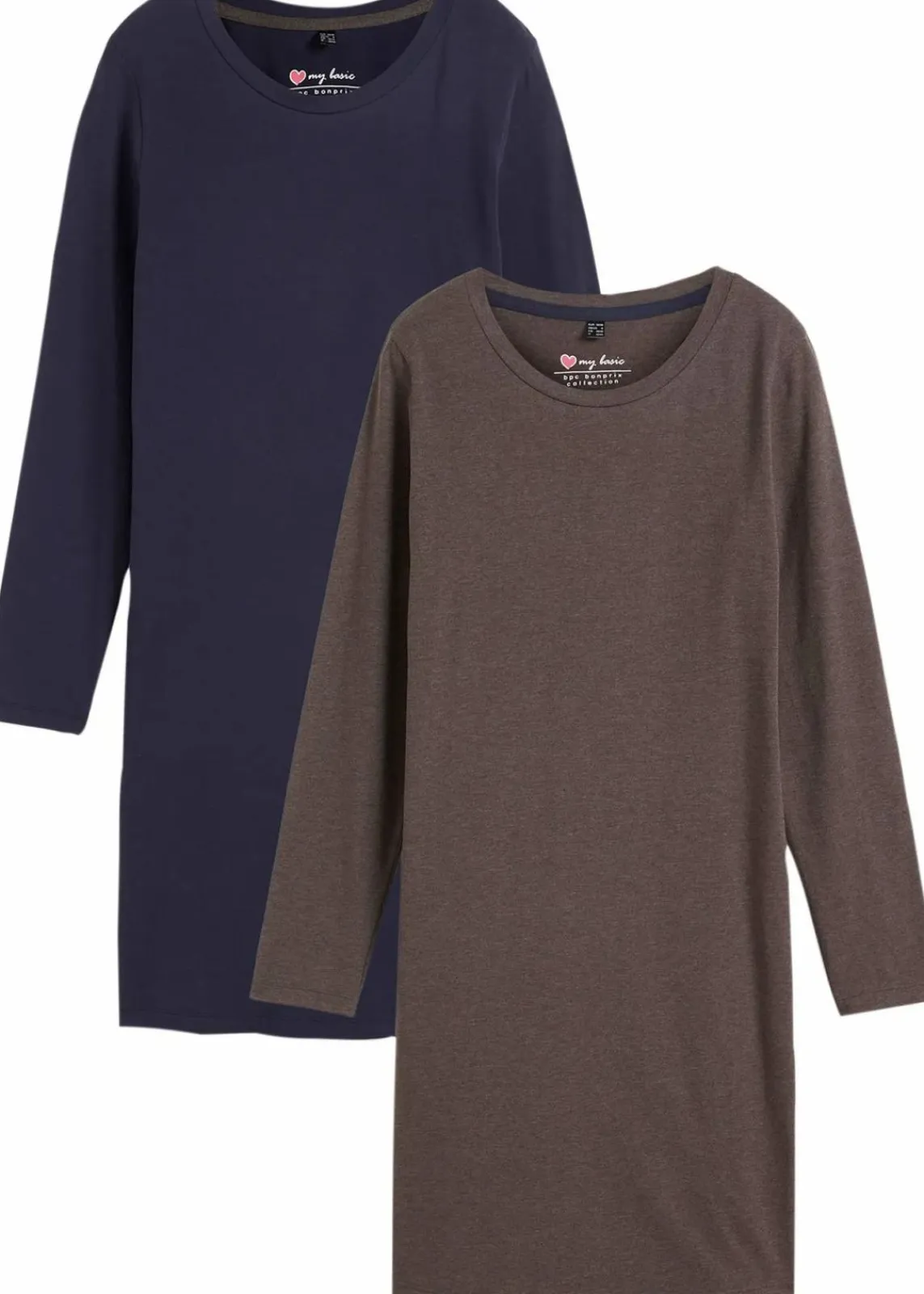 bonprix Kleider|Basics^Jerseykleid aus Baumwolle mit Stretch (2er Pack) dunkelblau+anthrazit meliert