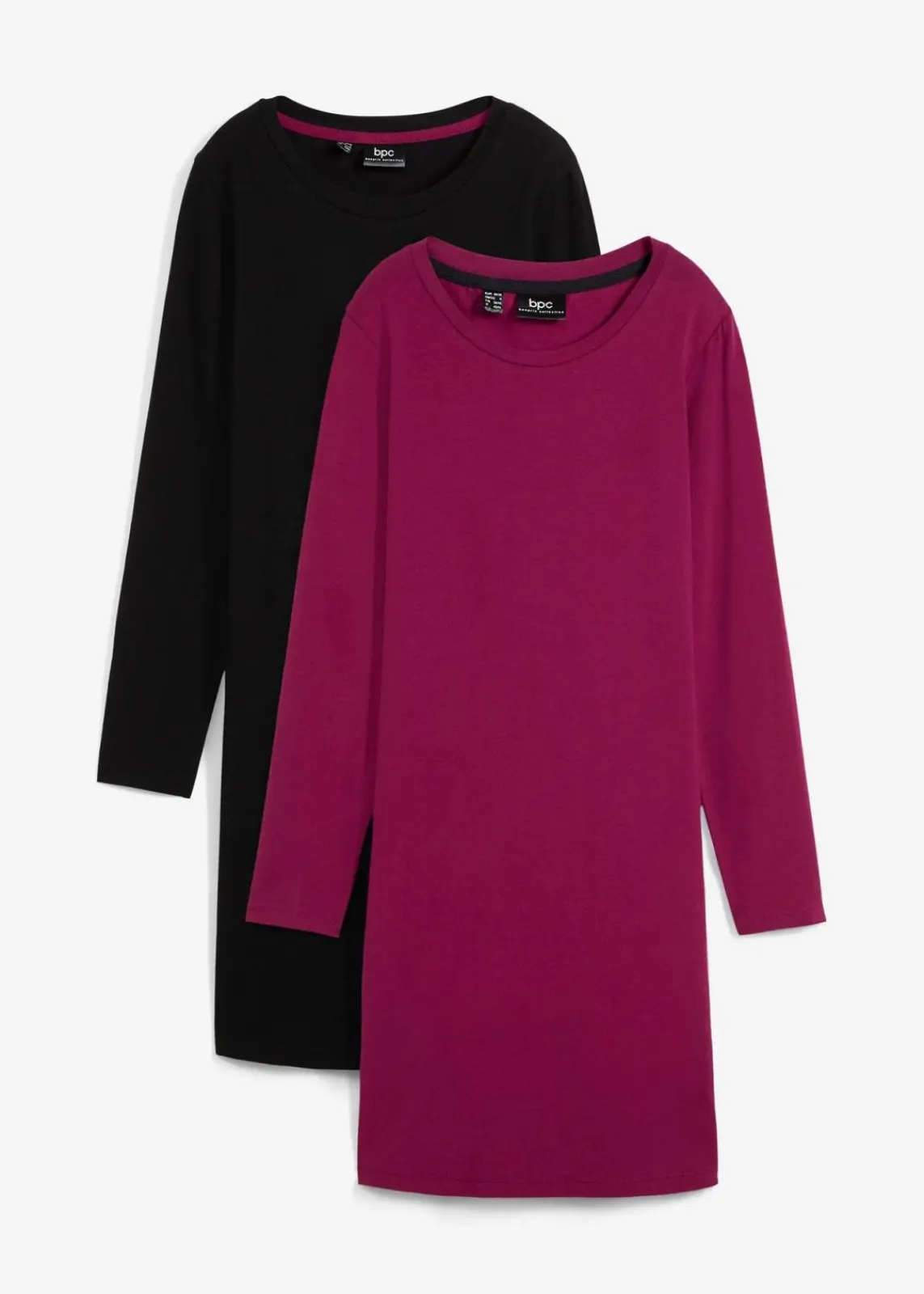bonprix Kleider|Basics^Jerseykleid aus Baumwolle mit Stretch (2er Pack) beere/schwarz